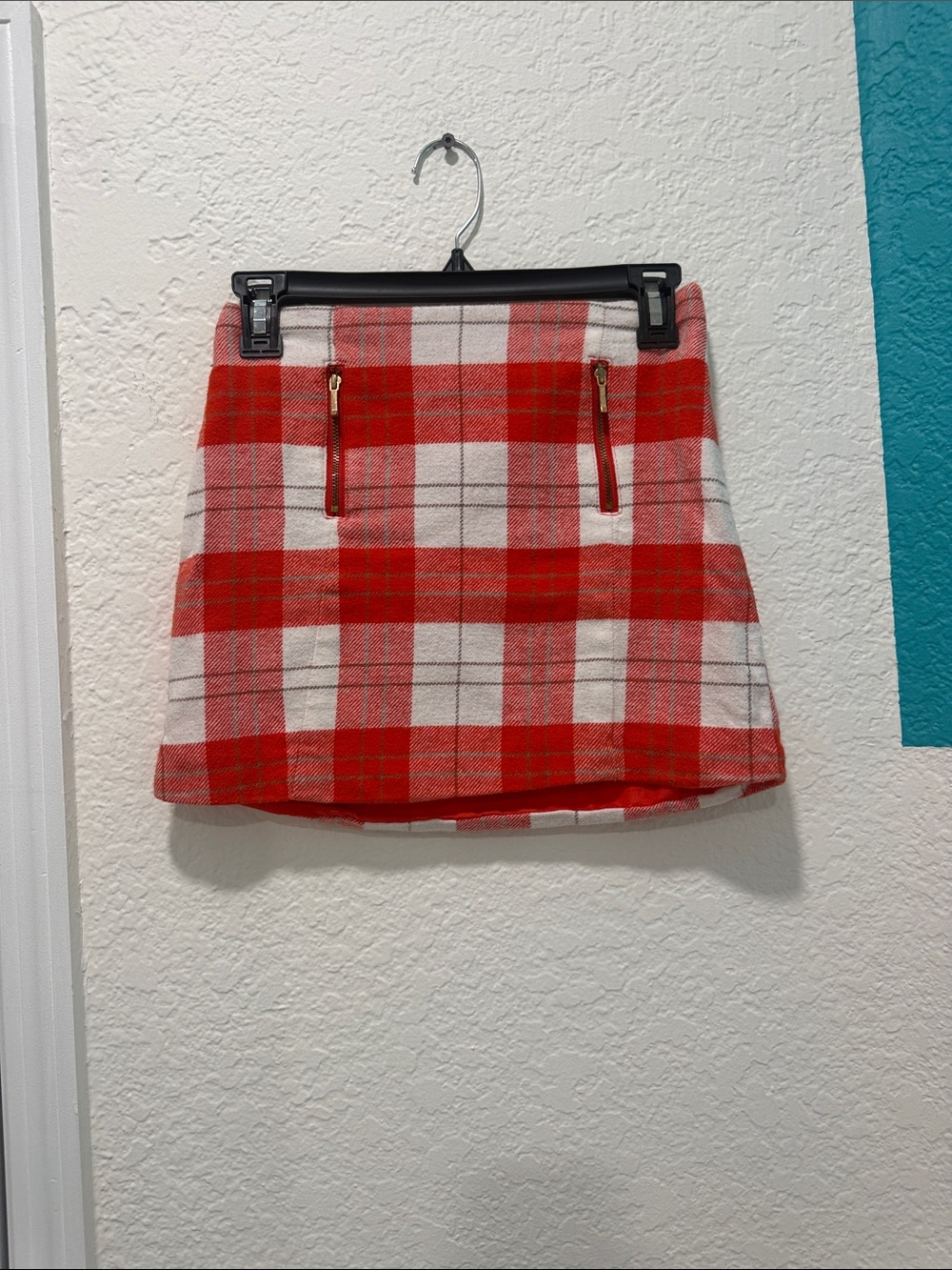 Gymboree Red and White Plaid Mini Skirt with Zip Accents